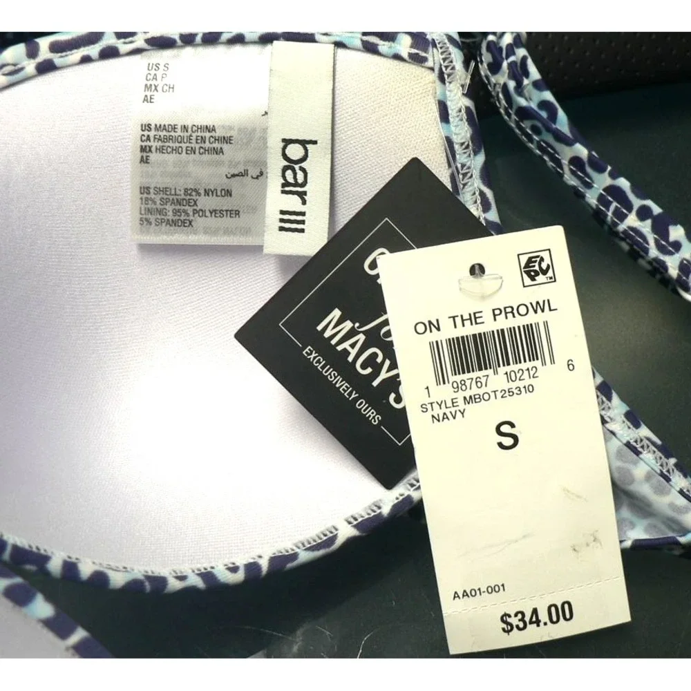 Bar‎ III Women's On The Prowl Underwire Bikini Top in Blue Multi Small